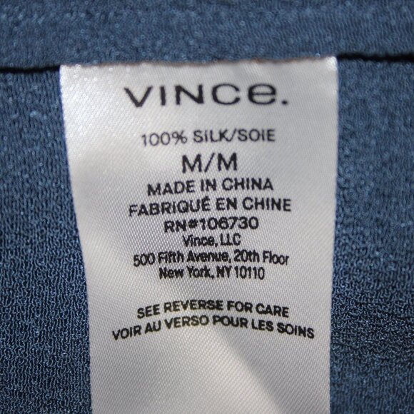 Vince Top Sz M Blue Collared V Neck Unlined 100% Silk Top - Picture 11 of 13